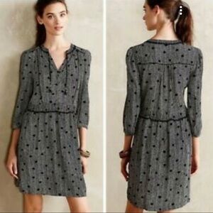 Anthropologie Chevron Polka Dot Short Sleeve Dress